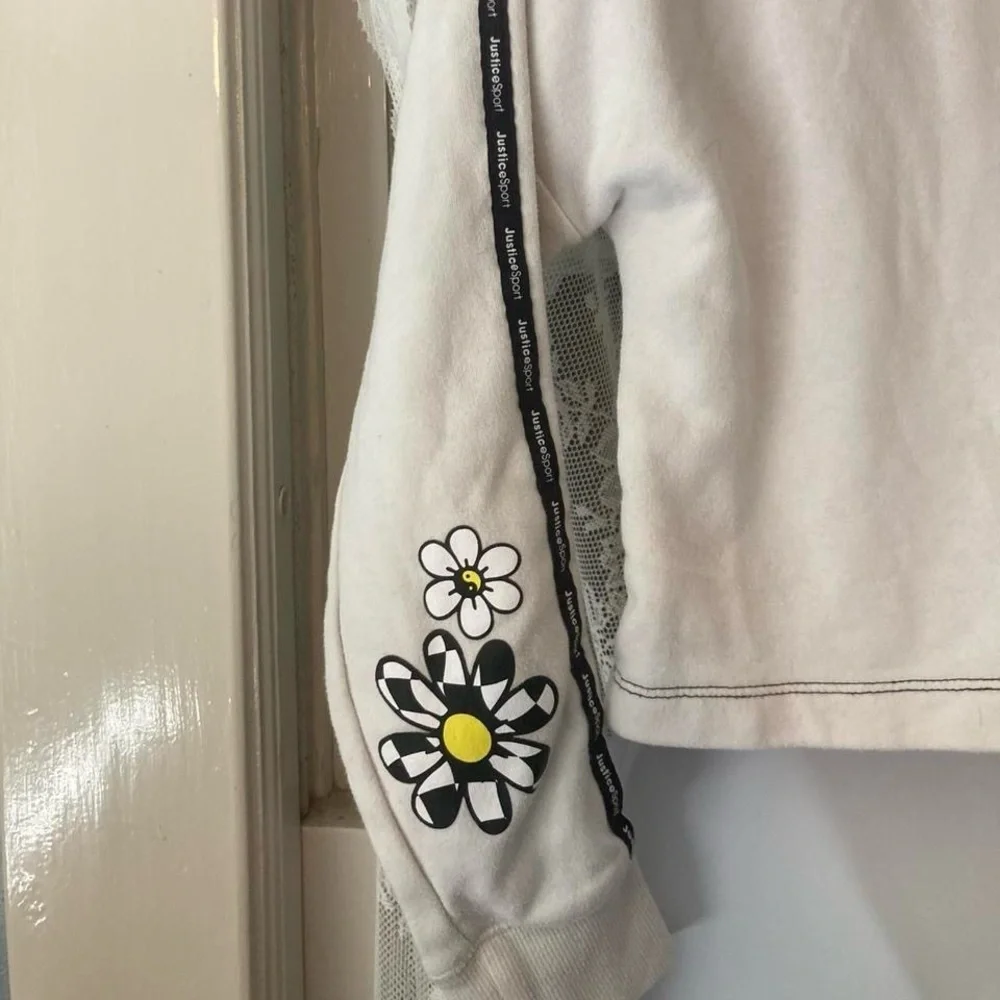 Justice Black and White Kids Hoodie with smiley face and daisy design L